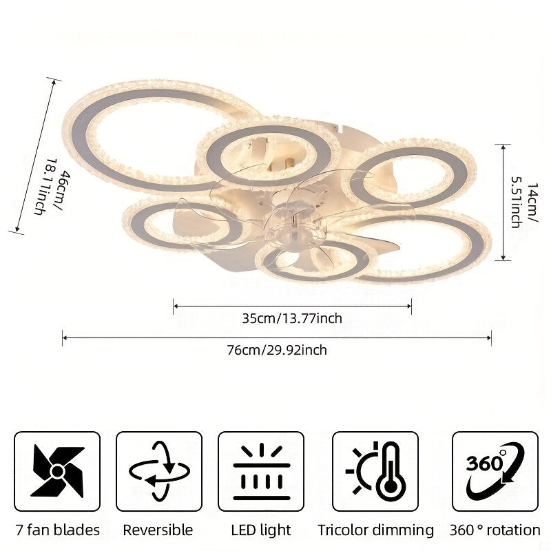 Modern Adjustable Ceiling Fan Light with Remote Control - 6 Brightness Levels, ABS/Acrylic/Metal Design, Mold-Resistant, Ideal for Living Room, Office, Bedroom, Kitchen, Fan for Bedroom, Perfect for Christmas Gifts, Holiday O