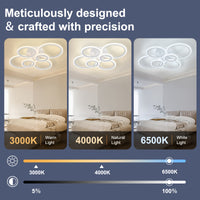LED Ceiling Light Fixture, 6 Rings Flush Mount Ceiling Light Dimmable 78.74cm 75W Remote Control Dimmable 3000K-6500K, for Living Room, Kitchen, Bedroom, Office, IH-YH4