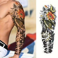 Full Arm Temporary Tattoos, Colorful Skull Tiger Fish Tribal Totem And Dragon - 12pcs