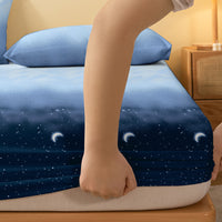 Starry Night Brushed Fitted Sheet - Soft, Breathable Polyester Bedding for Bedroom & Guest Room, Deep Pocket Design, Machine Washable