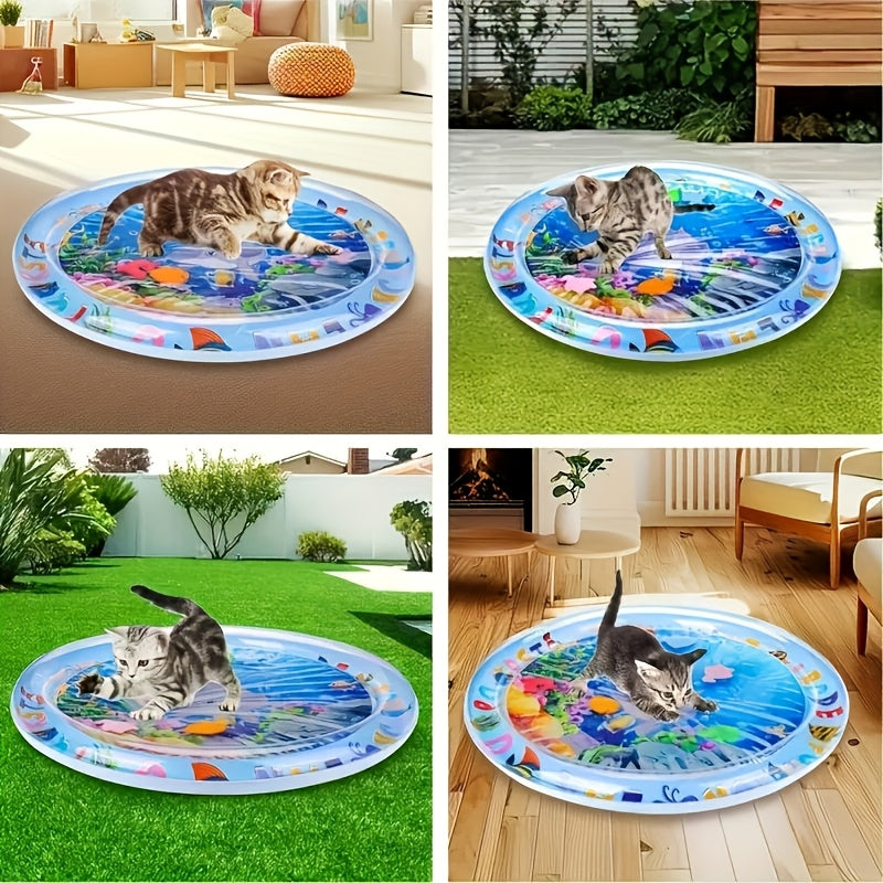 Interactive Splash-Proof Cat Play Mat with Floating Fish Design