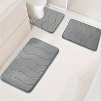 25D Sponge Density 3pcs/Highly Absorbent Embossed Textured Bath Mat. Non-slip Floor Mat, Super Soft and Comfortable Luxury Bath Rug, for Bathtub, Shower, Bathroom Accessories, Bathroom Decoration, Home Decor Floor Mat