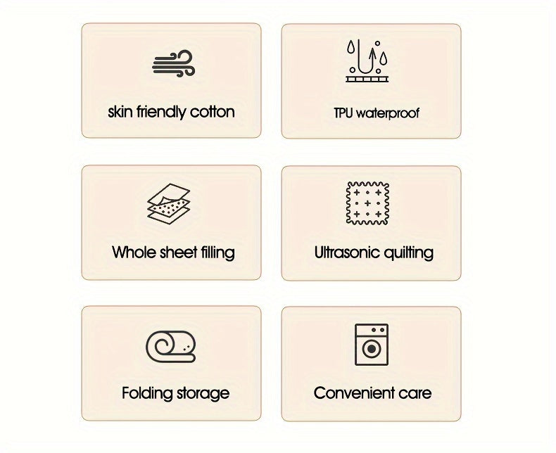 1pc Waterproof Mattress Pad Set, Dust & Stain Resistant, Soft Comfortable Bedding, Machine Washable, Polyester 100%, Polyurethane 100%, Woven, Active Printing, Ultrasonic Embossed, <3cm Thick, 80-85g Fabric Weight