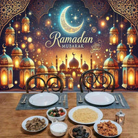 1pc Ramadan Mubarak Night Sky Backdrop - Elegant Crescent Moon & Lanterns Design, Reusable Polyester Party Banner for Indoor/Outdoor Eid Celebrations, Spring & Summer Festive Decor, Festive Backdrop | Elegant Lettering Design