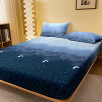 Starry Night Brushed Fitted Sheet - Soft, Breathable Polyester Bedding for Bedroom & Guest Room, Deep Pocket Design, Machine Washable