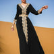 Ramadan Lace Trim V Neck Kaftan, Elegant Long Sleeve Maxi Dress, Women's Clothing