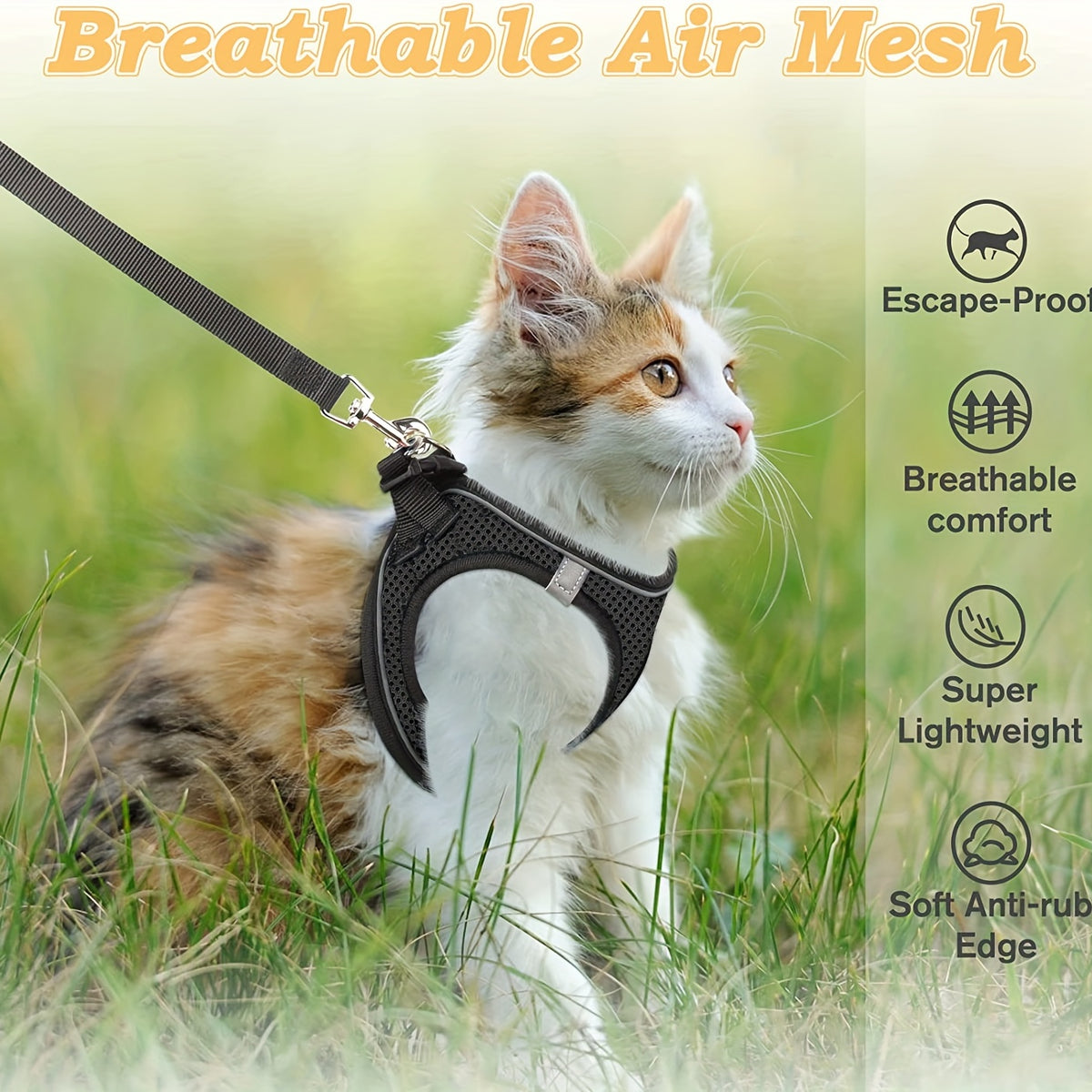 Escape-Proof Cat Harness & Leash Set - Reflective Soft Mesh Vest