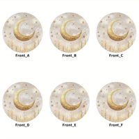 6pcs Elegant Ramadan Moon & Lighthouse Placemats - 38.1cm Circular, Durable Polyester Table Mats, Machine Washable & Non-Toxic, Ideal for Party, Kitchen & Restaurant Decor, Ramadan Decoration