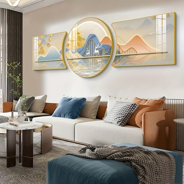 Art Deco & Contemporary Geometric Landscape Wall Art Set - 3pcs