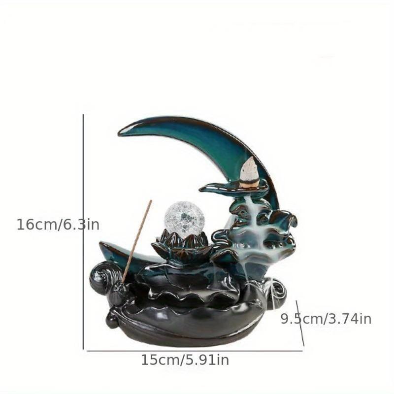 Elegant Moonlight Over for Lotus Pond Ceramic Waterfall Incense Burner