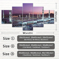 Mosque Landscape Canvas Wall Art Set, Wood Framed Ink Print Posters - 5pcs