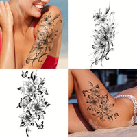 12-Pack Realistic Floral Temporary Tattoos for Women, Waterproof Fake Tattoo Stickers, Long-Lasting Body Art Decals for Neck, Arm, Leg, Adult Women'S Full Arm Flower Design