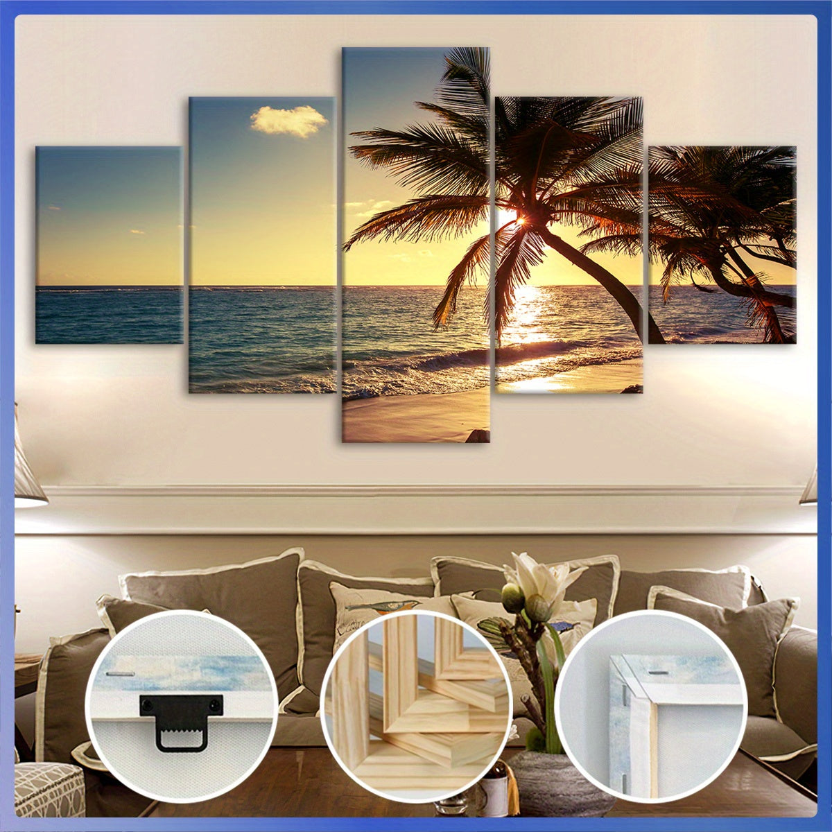 Wooden Framed Canvas, Island Scenery - 5pcs