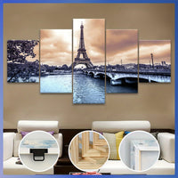 Wooden Framed Canvas, Eiffel Tower Theme Poster - 5pcs