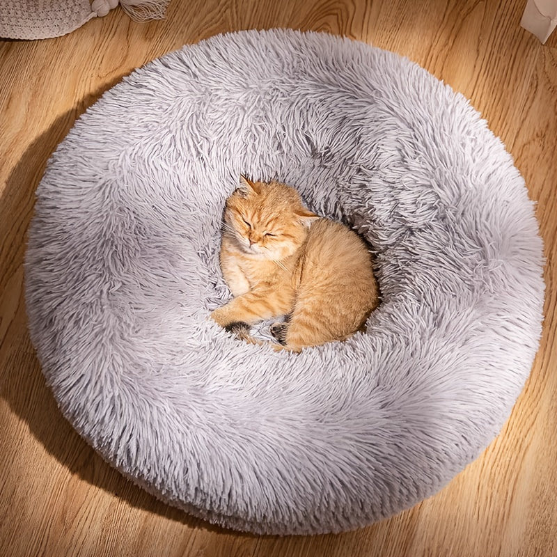 Cozy All-Season Cat Bed with Non-Slip Bottom, Round Polyester