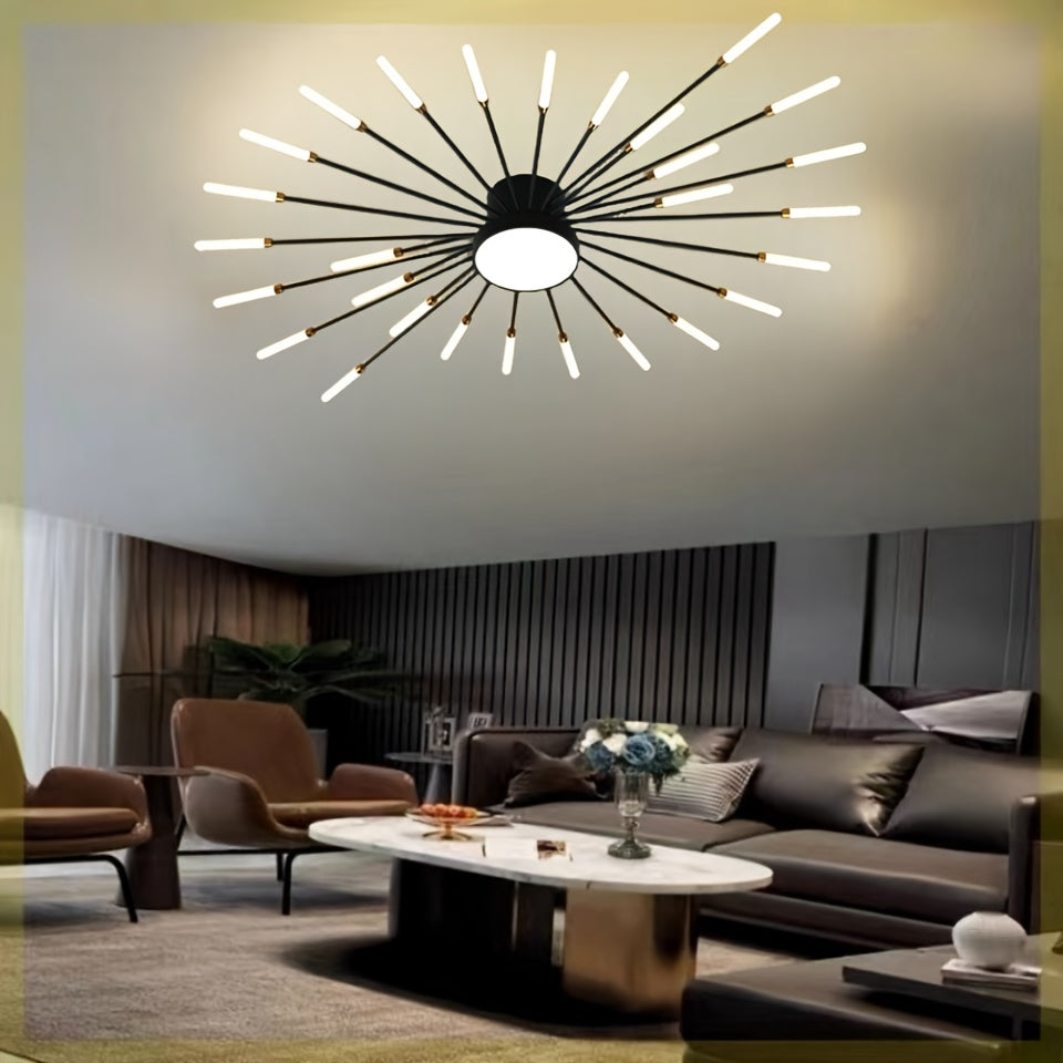 Modern LED Vortex Fireworks Ceiling Light – Sleek Acrylic Design with Illuminated Base, Neutral Lighting for Bedroom, Living Room, or Dining Room, Lights for Living Room