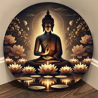 Room Decor 1pc Serene Buddha Meditation Round Iron Sign, 20.32x20.32 cm, Glowing Lotus and Candlelight Design, Indoor and Outdoor Decor for Living Room, Bar, Cafe