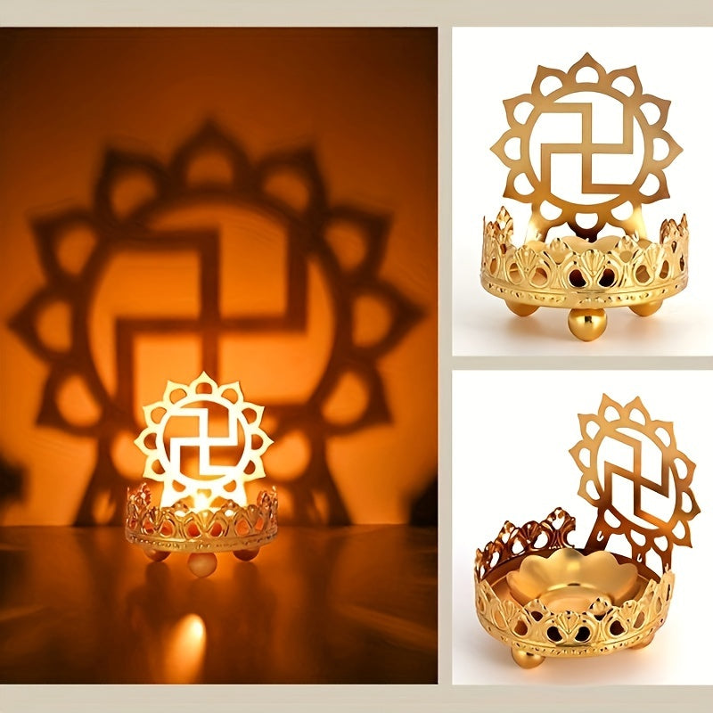 Hollow Carved Candle Holder, Alloy Light And Shadow