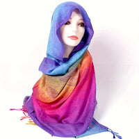 Elegant Bohemian Paisley Jacquard Satin Scarf with Rainbow Gradient and Tassels - Stylish Windproof Shawl for Women, Perfect for Carnival and Outdoor Events