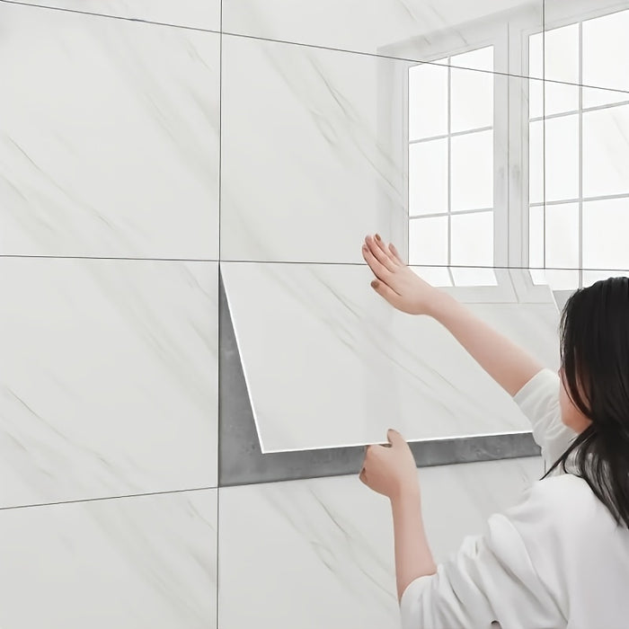 Elegant White Marble Peel & Stick Wall Tiles, Vinyl Self-Adhesive - 20pcs