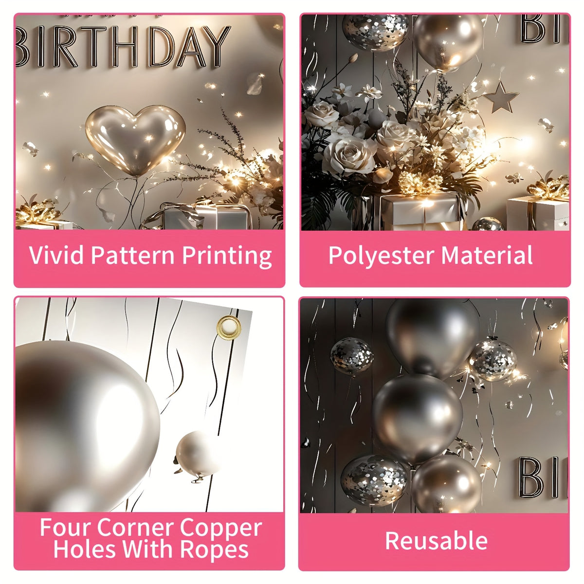 1 Piece, Happy Birthday Banner, Silvery And White Balloons And Gifts Birthday Party Celebration Decorations, 16 Years Old, 18 Years Old, 21 Years Old, 30 Years Old, 40 Years Old, 50 Years Old, 60 Years Old Birthday Party Univ