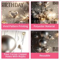 1 Piece, Happy Birthday Banner, Silvery And White Balloons And Gifts Birthday Party Celebration Decorations, 16 Years Old, 18 Years Old, 21 Years Old, 30 Years Old, 40 Years Old, 50 Years Old, 60 Years Old Birthday Party Univ