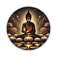 Room Decor 1pc Serene Buddha Meditation Round Iron Sign, 20.32x20.32 cm, Glowing Lotus and Candlelight Design, Indoor and Outdoor Decor for Living Room, Bar, Cafe