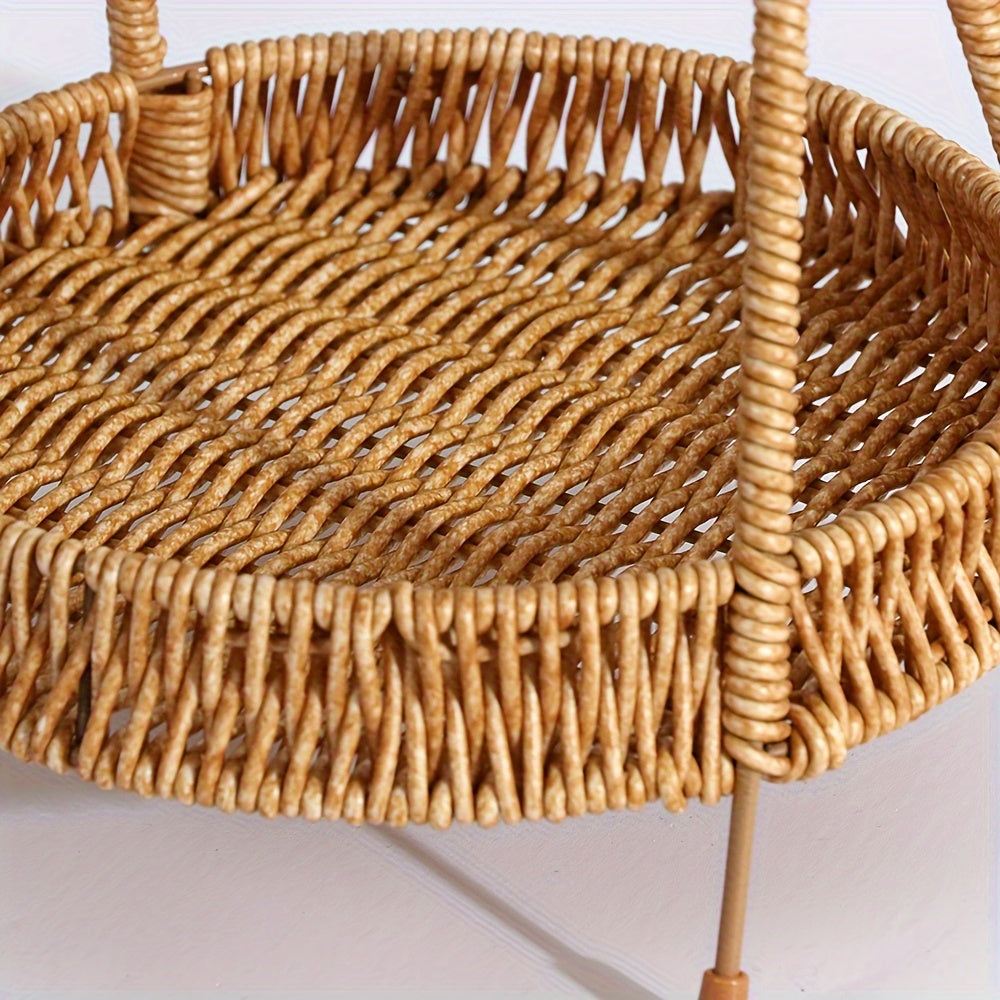 A Plastic Wicker Storage Rack, Portable Storage Tray, Multi-Purpose Handmade Woven Basket, Home Indoor Decoration, Food Service Tray for Restaurants And Hotels, Decorative Flower Basket for Weddings, Festive Storage Basket, F