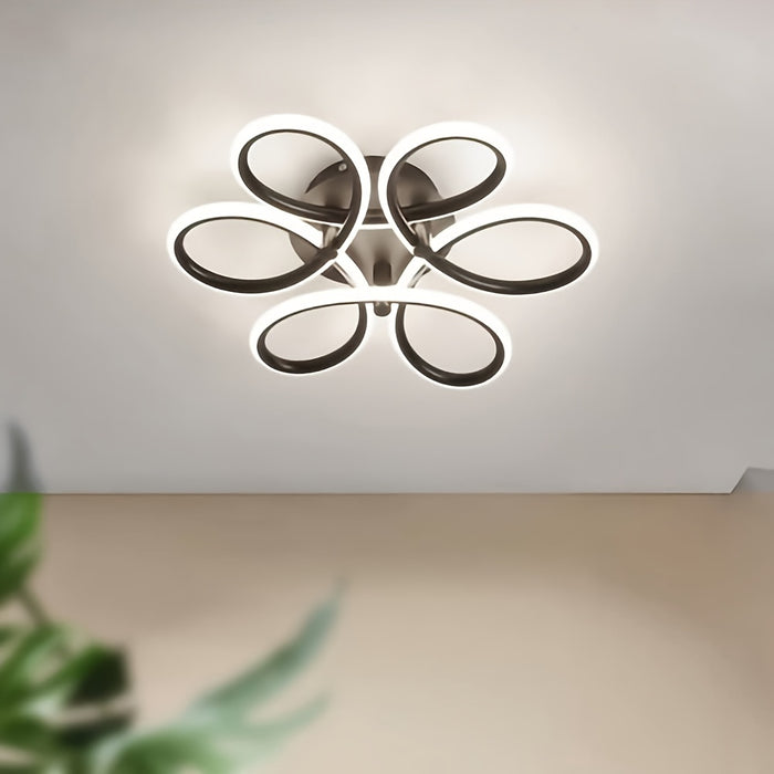 Modern Flower-Shaped LED Ceiling Light, 75W, 3-Color Changing (3000/4500/6000K), Black/White, Hardwired with Button Control, Matte Metal Finish, Silicone Shade, Perfect for Living Room, Bedroom, Kitchen, Office, or Commercial
