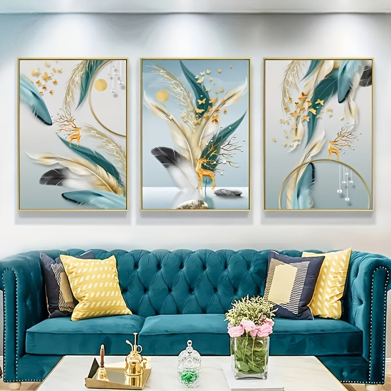 Modern Feather Canvas Art Set - Unframed -3pcs