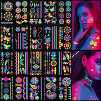 Neon UV Light Temporary Tattoos, Fluorescent Glow in the Dark Stickers - 20-Pack