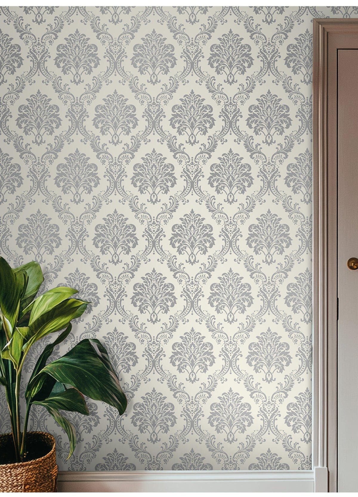 Easy Peel & Stick Silvery Damask Wallpaper