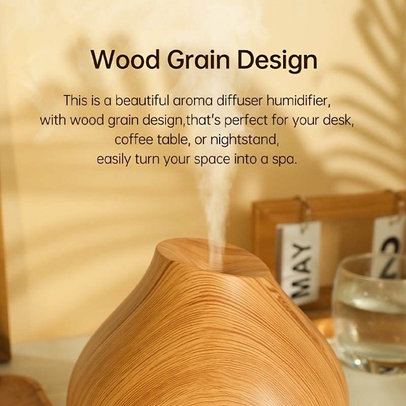 Large-Capacity Wood Grain Aromatherapy Diffuser with Essential Oil Compatibility, Timer, Auto Shut-Off, Soundwave technology Mist, USB Powered - Ideal for Spaces Over 45m²