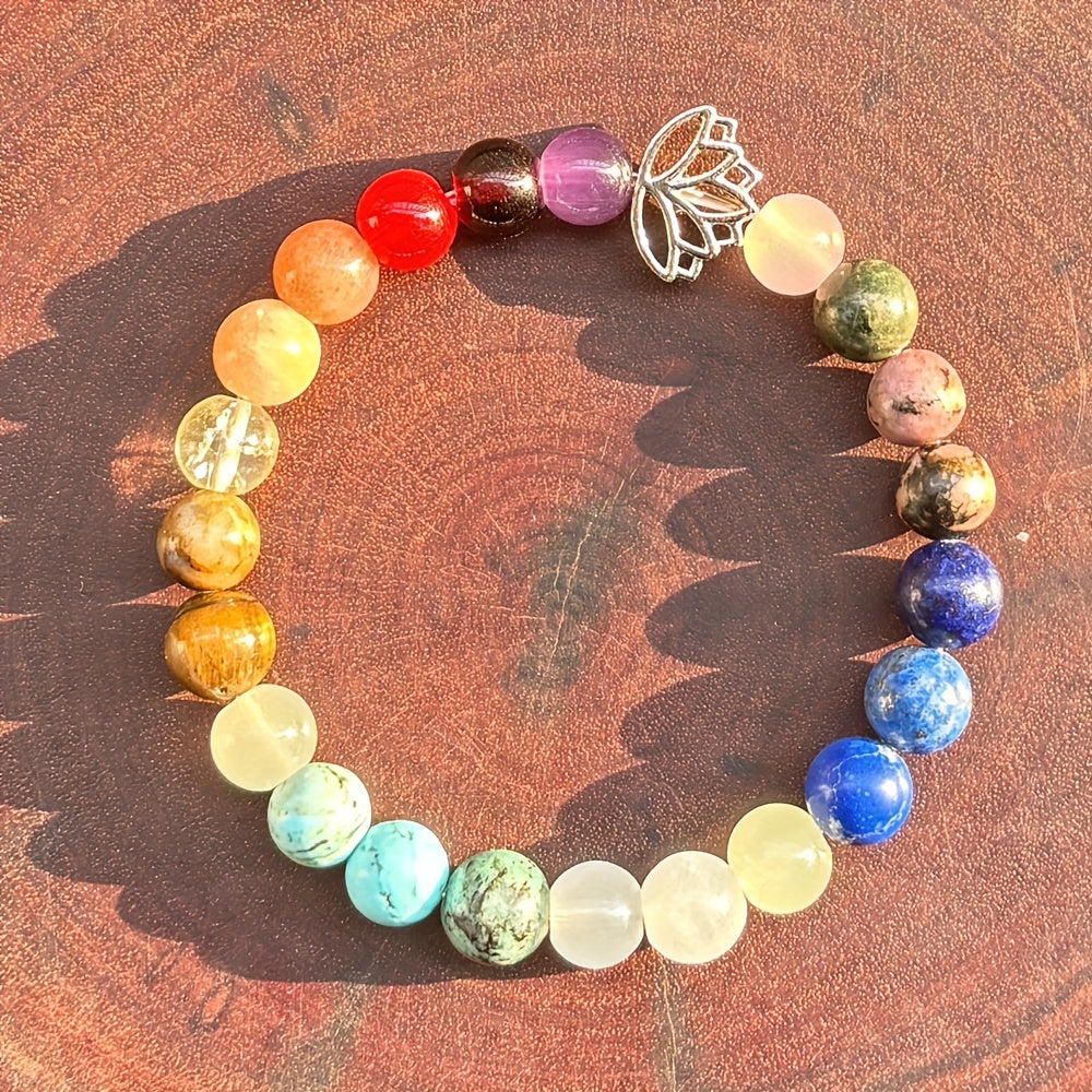 Bohemian Lotus Chakra Stretch Bracelet with Natural Gemstones