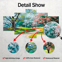 Frame Spring Tree Scenery Canvas Poster, Five Panel Scene Art