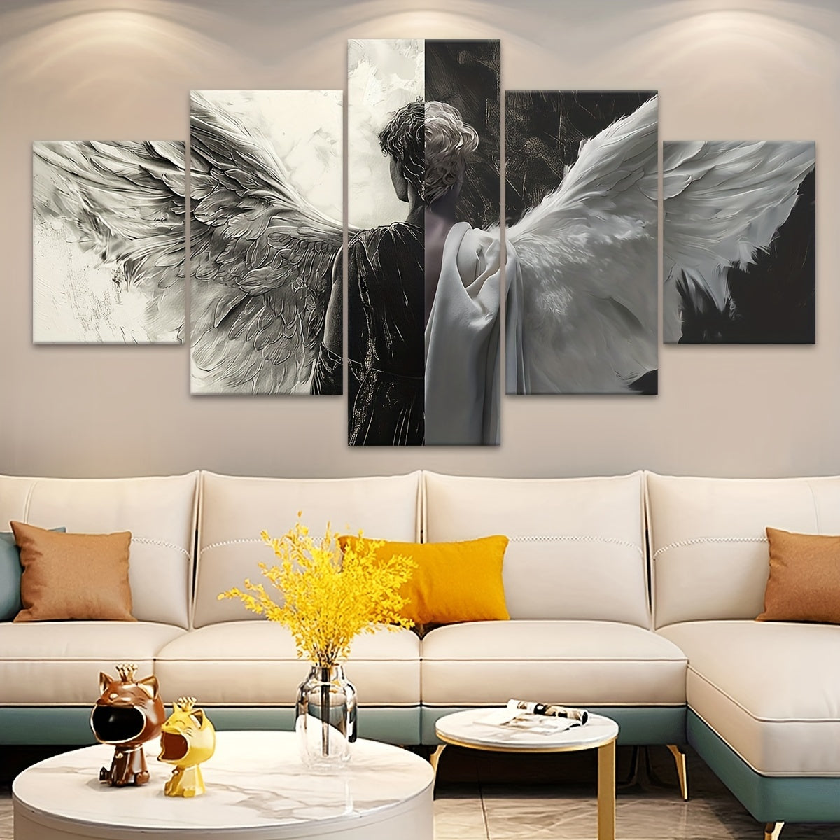 Angel Wings Canvas Art Set, Art Deco & Contemporary Style Wall Art - 5pcs