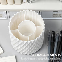 360° Rotating Makeup Brush Holder - Textured White Organizer