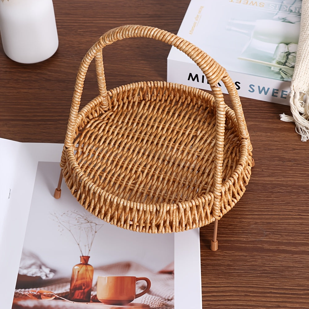 A Plastic Wicker Storage Rack, Portable Storage Tray, Multi-Purpose Handmade Woven Basket, Home Indoor Decoration, Food Service Tray for Restaurants And Hotels, Decorative Flower Basket for Weddings, Festive Storage Basket, F