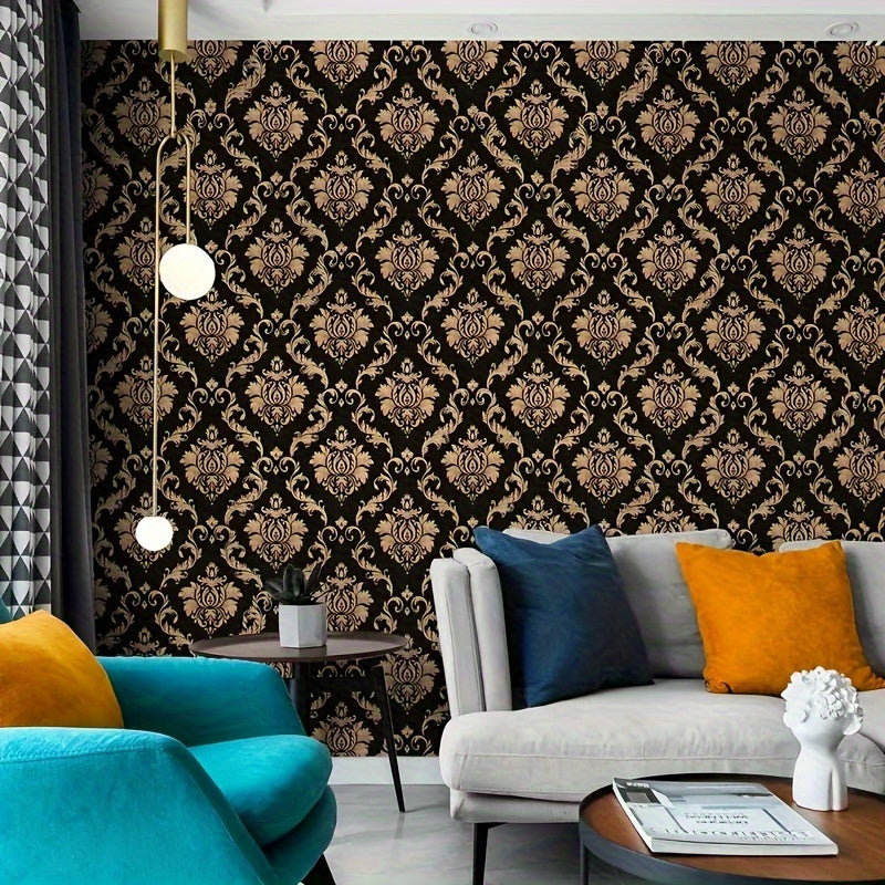 A Roll Of Black Golden Satin Wallpaper