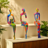 Modern Resin Abstract Figures Set, Multi-Pose Sitting Design - 3pcs