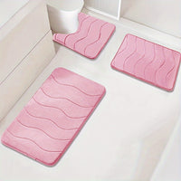 25D Sponge Density 3pcs/Highly Absorbent Embossed Textured Bath Mat. Non-slip Floor Mat, Super Soft and Comfortable Luxury Bath Rug, for Bathtub, Shower, Bathroom Accessories, Bathroom Decoration, Home Decor Floor Mat