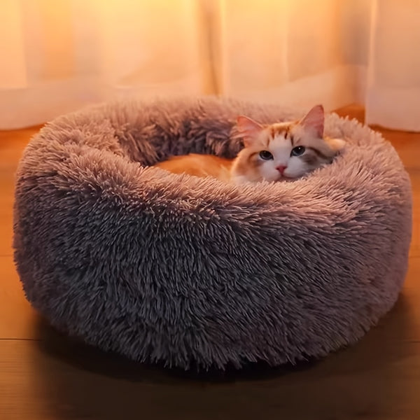 Cozy All-Season Cat Bed with Non-Slip Bottom, Round Polyester