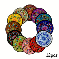 12 Pieces of Traditional Chinese Embroidered Coasters - 12.8cm/5.03in Diameter - Linen Blend Cover - Perfect for Home and Kitchen Decor