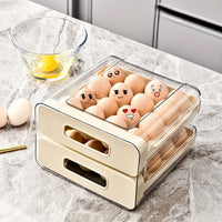 Large 32-Grid Transparent Double-Layer Egg Storage Box with Drawer