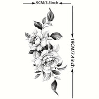 Black Sketch Peony Flower Temporary Tattoo - 1 Sheet