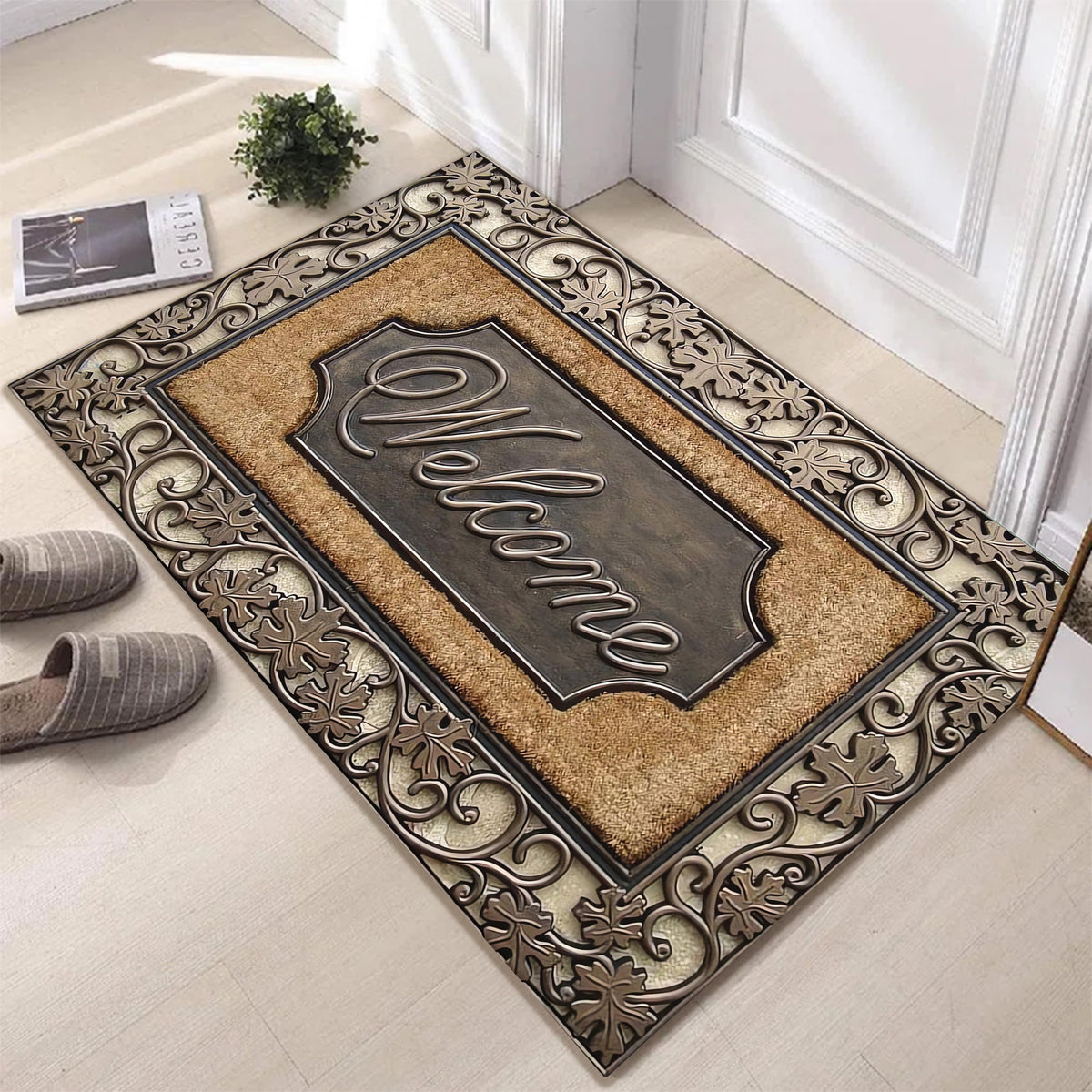 1pc Welcome Home Doormat - 100% Polyester, 6mm Thick, Rubber Backed, Non-Slip, Machine Washable, Rectangular Entryway Mat with Abstract Line Pattern - Durable, Easy to Clean, Decorative Mat for Door, Bathroom, and Entryway -