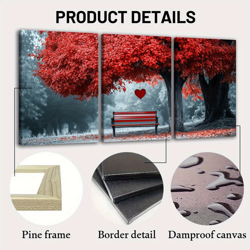 Wooden Framed Canvas, Abstract Red TREE Fashion Art Decorations - 3pcs