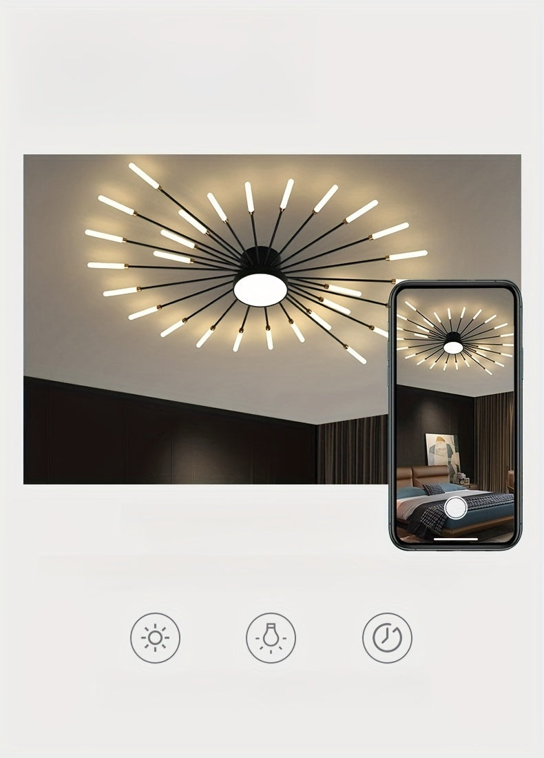 Modern LED Vortex Fireworks Ceiling Light – Sleek Acrylic Design with Illuminated Base, Neutral Lighting for Bedroom, Living Room, or Dining Room, Lights for Living Room