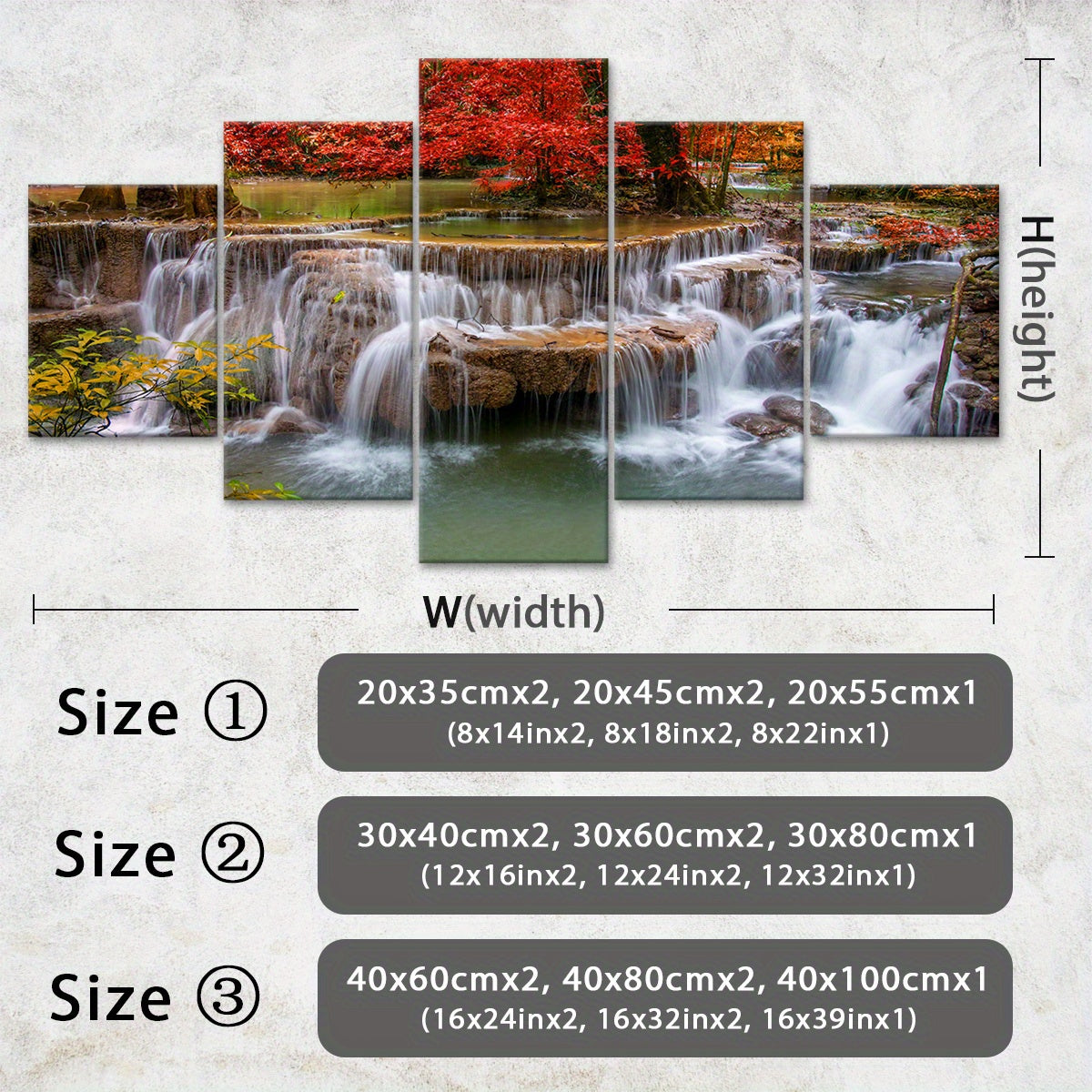 Wooden Framed Canvas, Jungle And Stream Theme Poster - 5pcs