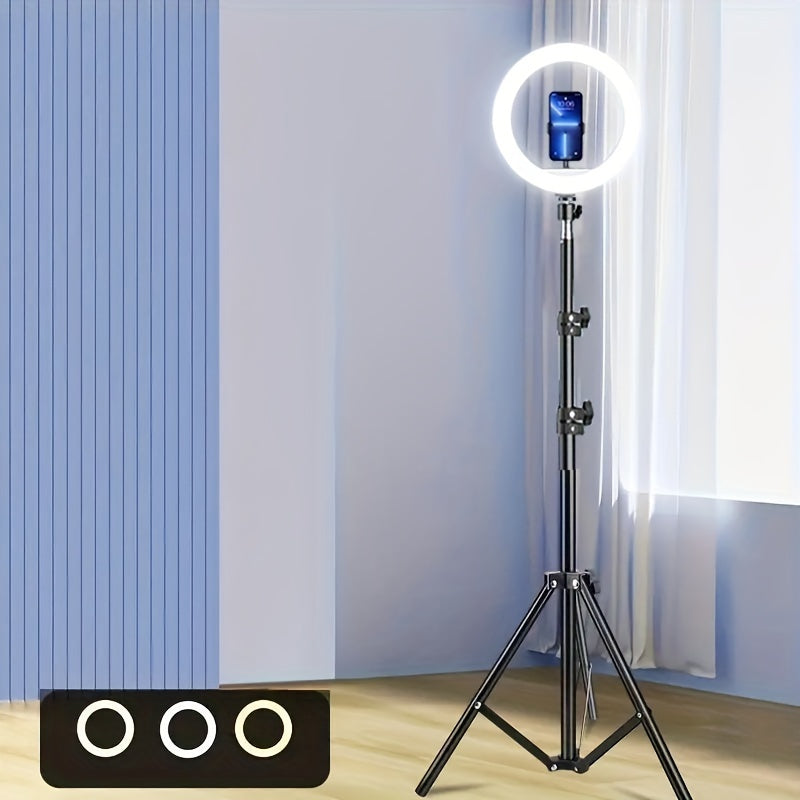 LED Selfie Ring Light with Tripod Stand & Flexible Phone Holder - USB Powered - 12-Inch